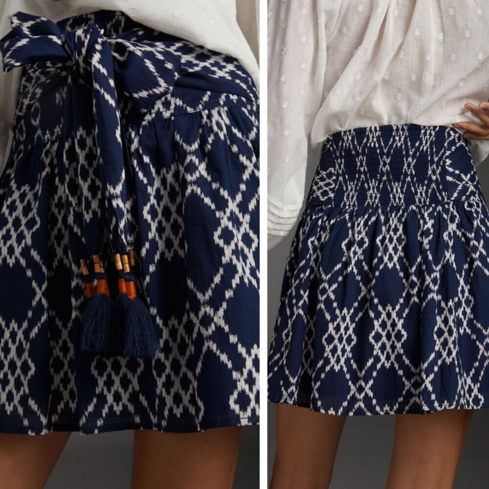 Anthropologie Navy Rimbaud Tie-Waist Mini Skirt Size Medium 41664